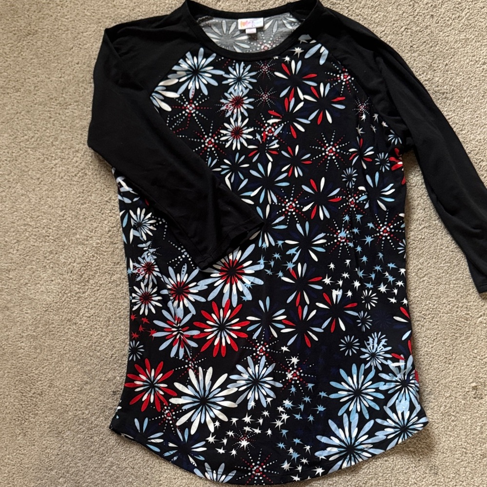 LuLaRoe Black Floral Starburst Long Sleeve Tee